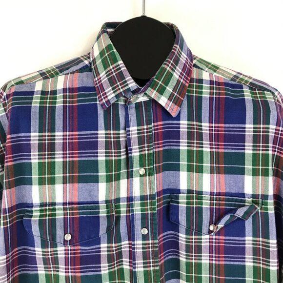 Panhandle Slim Plaid Button Up Shirt Men's XL Short Sleeve 100% Cotton Western - Picture 2 of 10